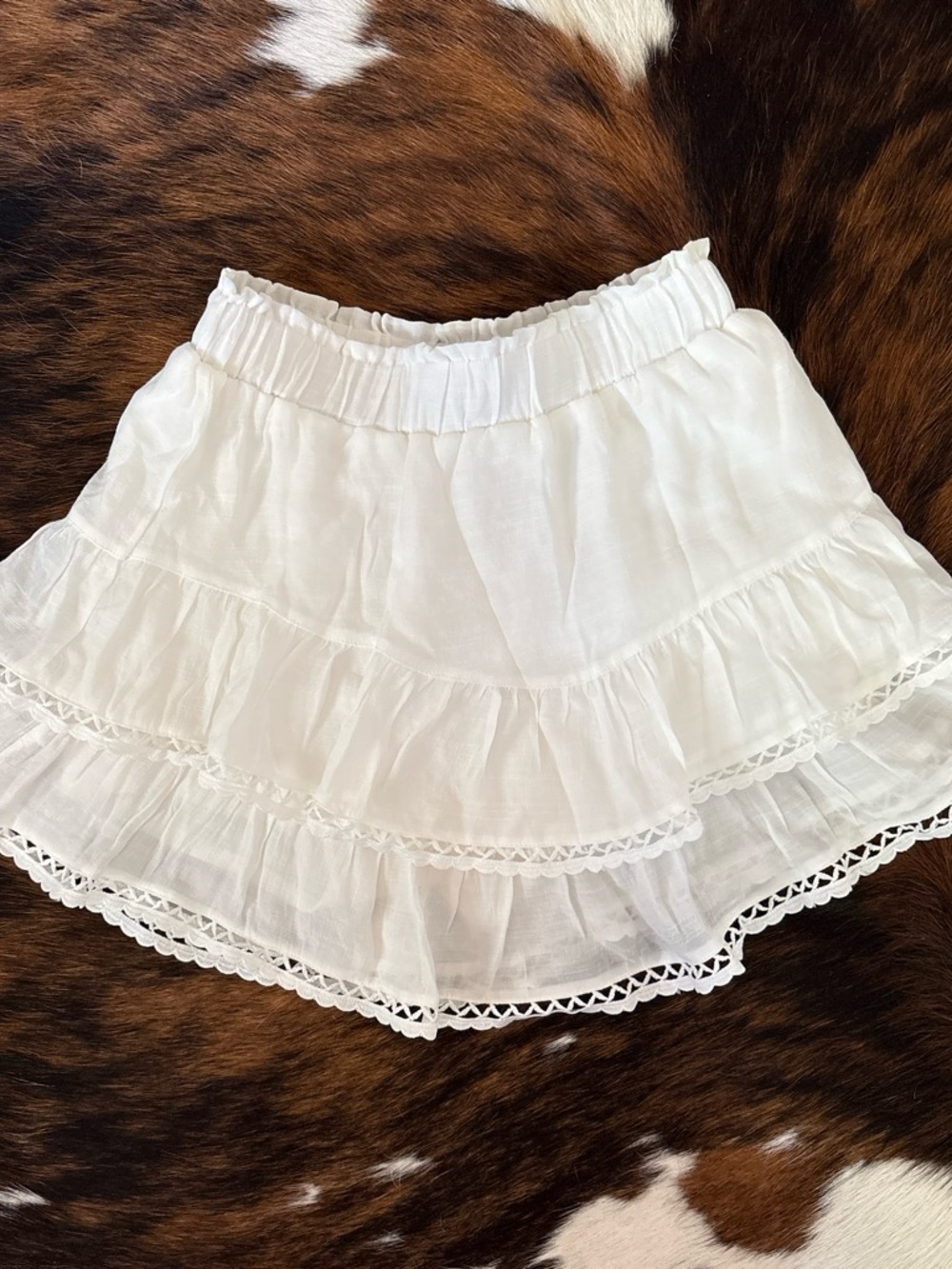 White Tiered Ruffle Mini Skirt with Eyelet Trim
